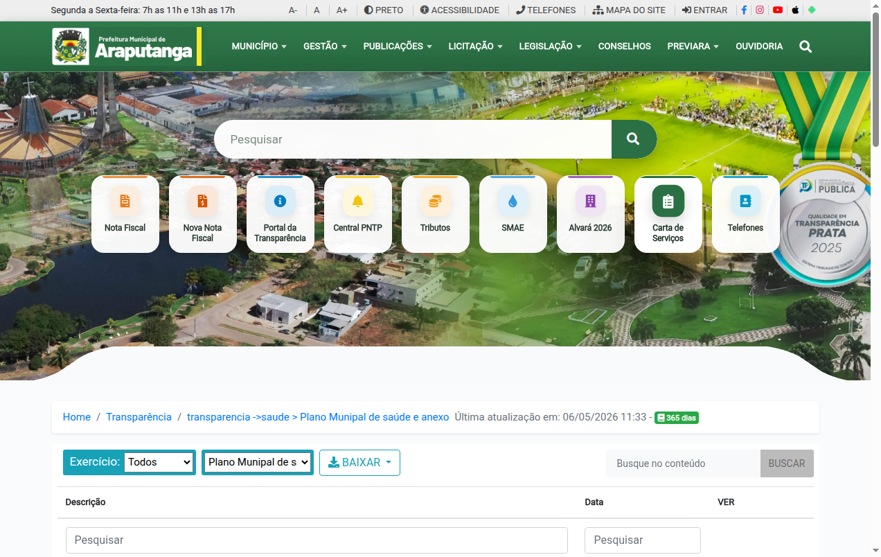 Screenshot de Plano Munipal de saúde e anexo