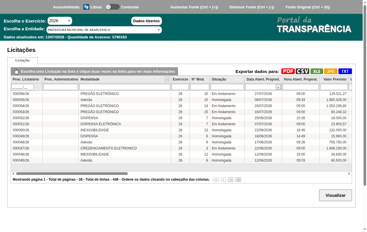 Screenshot de Disponibilidade