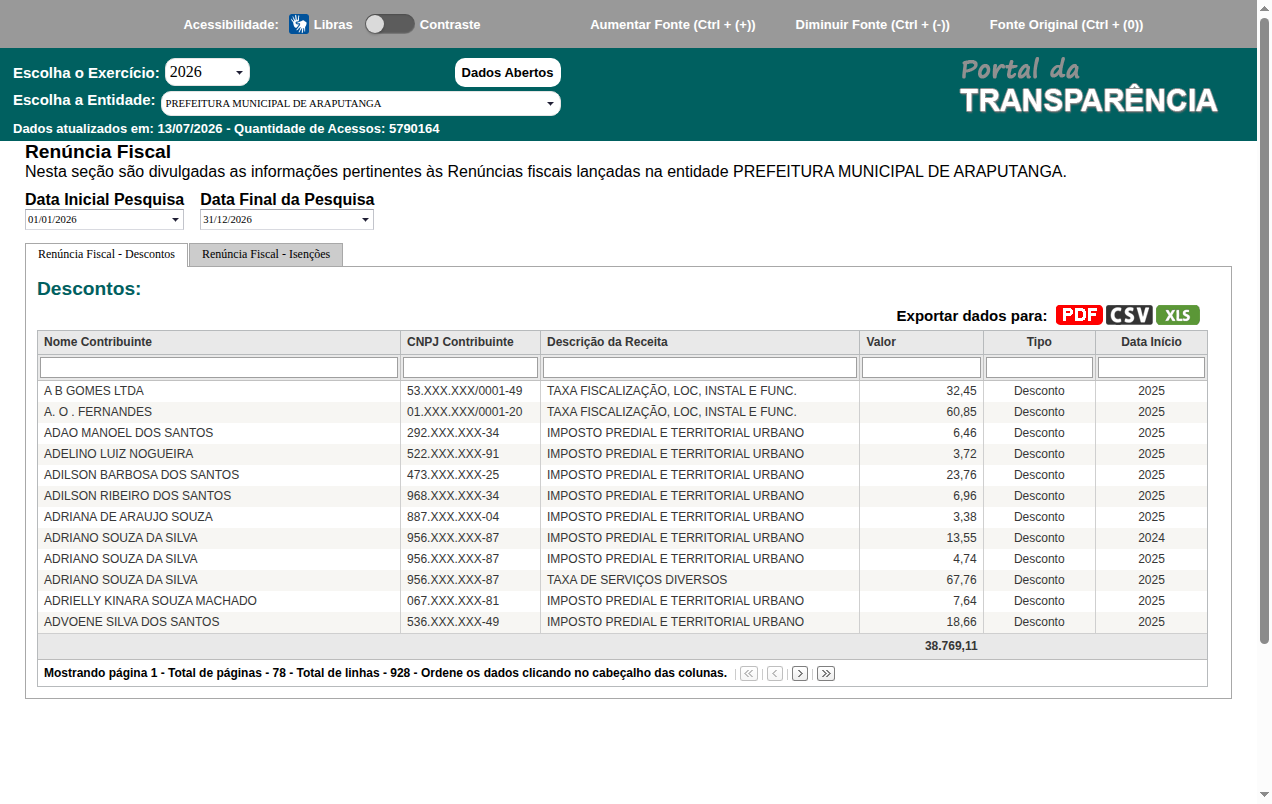 Screenshot de Disponibilidade