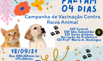Faltam 04 dias: Campanha de Vacinação Antirrábica para Cães e Gatos