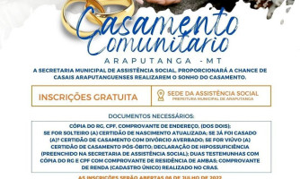 Secretaria de Assistência Social está com inscrições abertas para Casamento Comunitário 2022