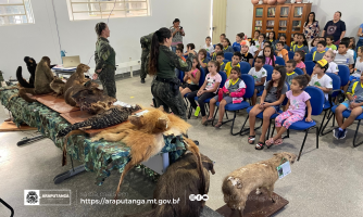 Polícia Ambiental realiza palestra e exposição de animais taxidermizados na Escola Municipal em Araputanga.