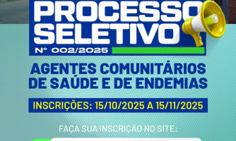 Araputanga abre inscrições para Processo Seletivo 02/2025 — Vagas para ACS e ACE (15/10 a 15/11; prova 30/11)