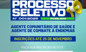 Inscrições prorrogadas até 25/11 para ACS e ACE — Processo Seletivo Prefeitura de Araputanga