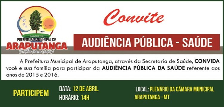 Saúde de Araputanga será discutida em Audiência Pública quarta-feira