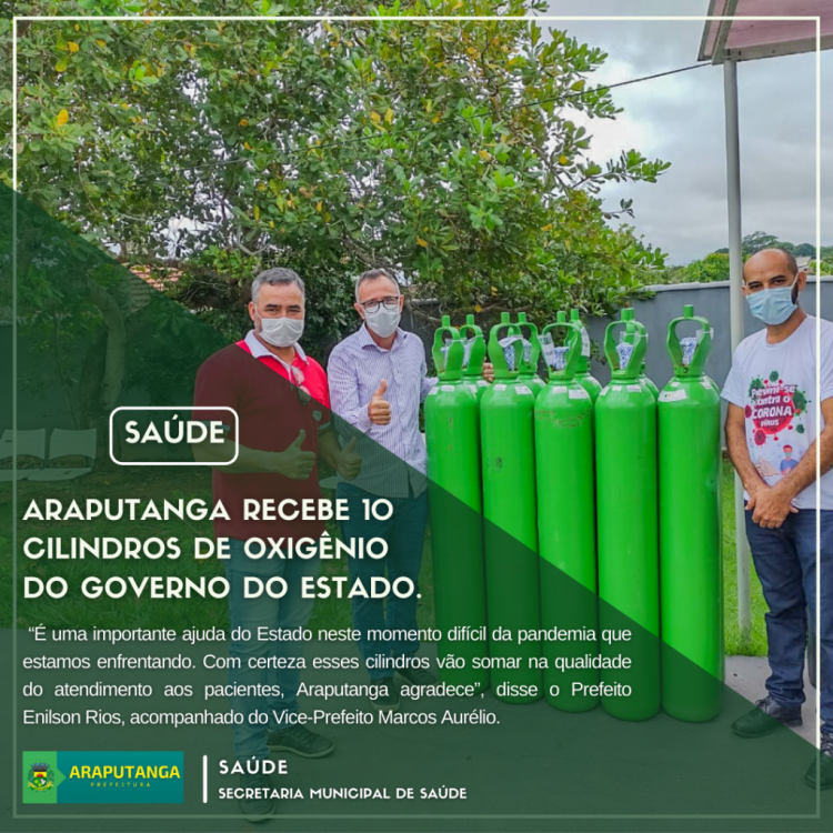 Araputanga recebe 10 Cilindros de oxigênio do Governo do Estado.