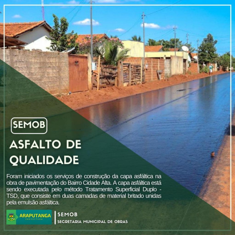 Prefeitura de Araputanga através da secretaria de Obras, inicia construção de capa asfáltica na obra de pavimentação do Bairro Cidade Alta