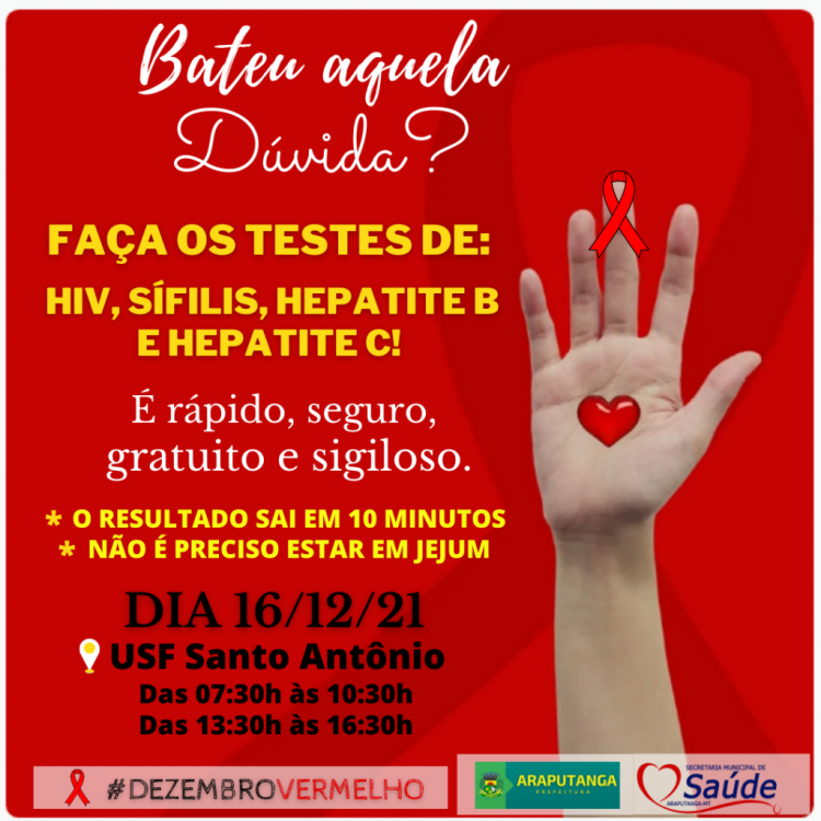 Não Fique na Dúvida: Faça os Teste de HIV, Sífilis, Hepatite B e Hepatite C na USF Santo Antônio
