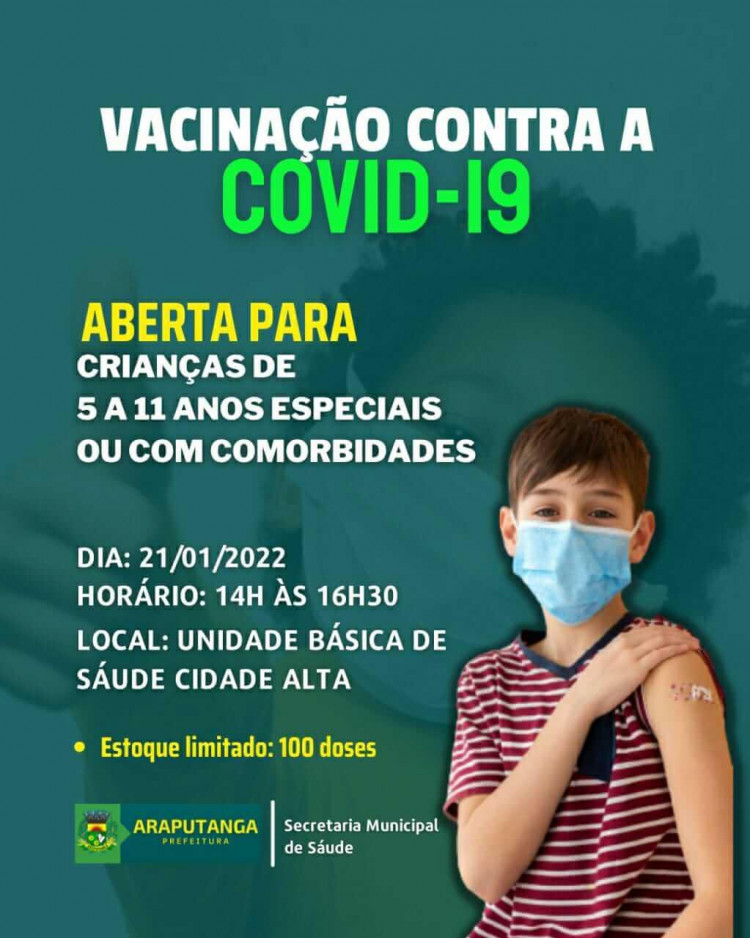 Vacinação contra a Covid-19 para crianças de 05 a 11 anos COM COMORBIDADES