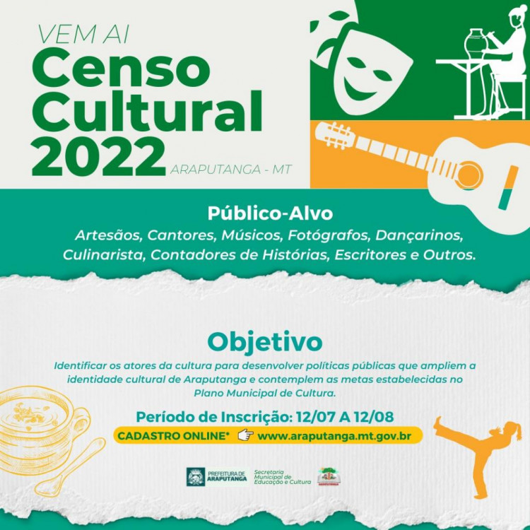 Departamento de Cultura inicia inscrições de artistas no CENSO CULTURAL 2022