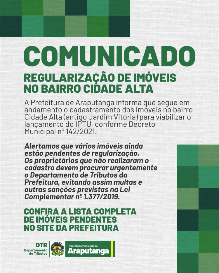 REGULARIZAÇÃO DE IMÓVEIS NO BAIRRO CIDADE ALTA