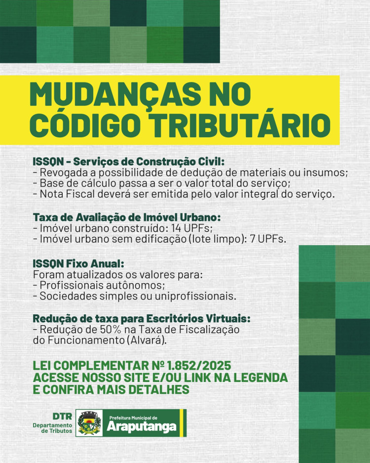 ALTERAÇÃO DO CÓDIGO TRIBUTÁRIO