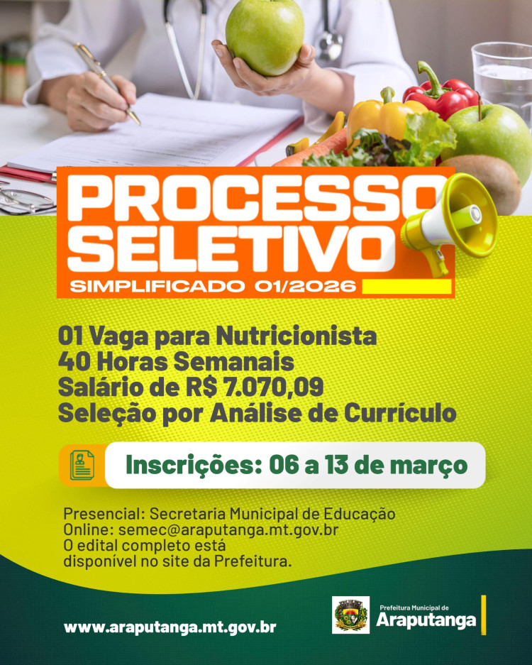 PROCESSO SELETIVO SIMPLIFICADO 01/2026 - NUTRICIONISTA