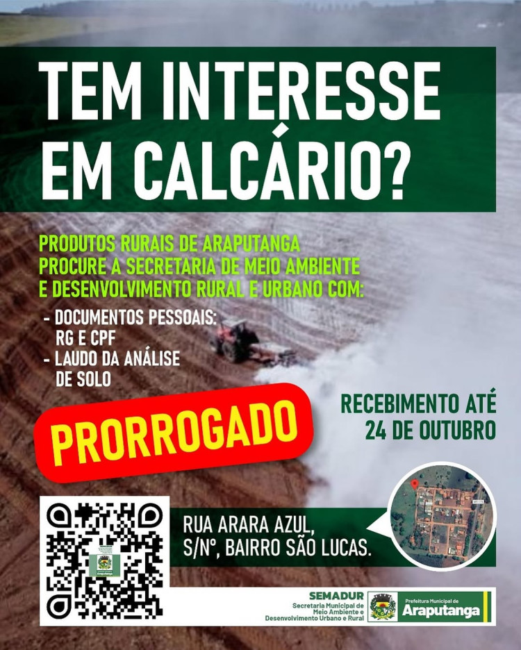 Araputanga: Solicitação de Calcário Prorrogada até 24/10