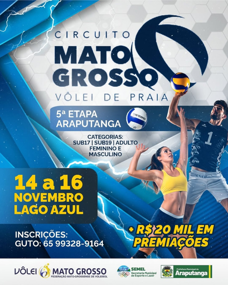 Circuito Mato Grosso de Vôlei de Praia — 5ª Etapa em Araputanga (14 a 16/11) — Mais de R$20 mil em premiações