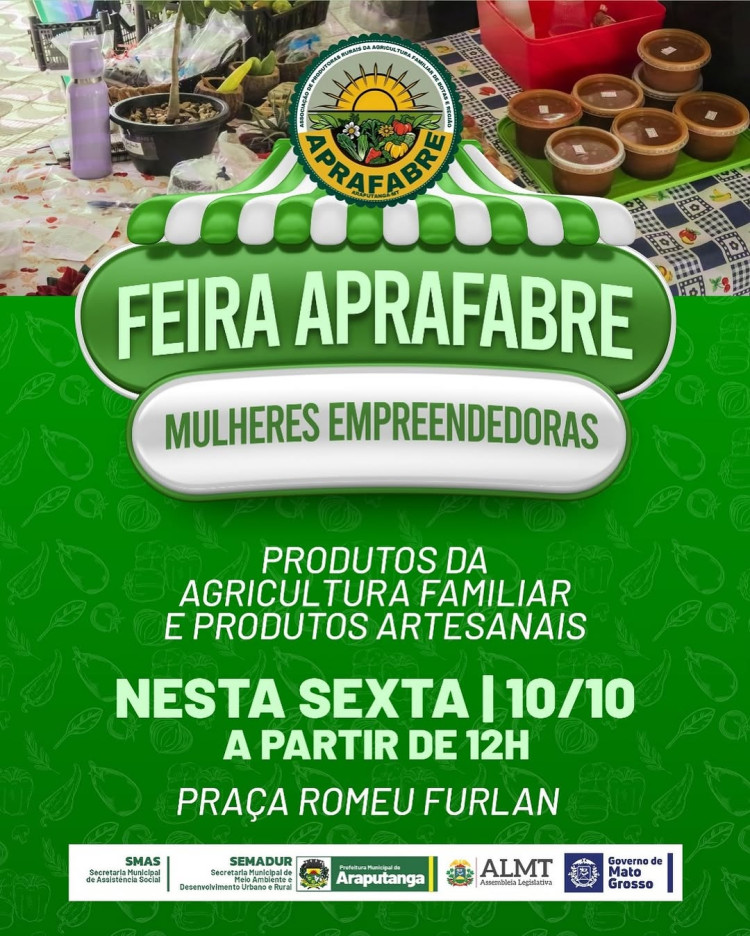 Feira APRAFABRE — Mulheres Empreendedoras: 10/10, a partir das 12h na Praça Romeu Furlan