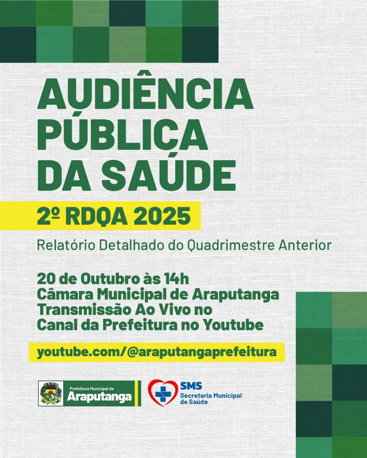 Hoje às 14h: Audiência Pública da Saúde — 2º RDQA 2025 (Transmissão ao vivo)