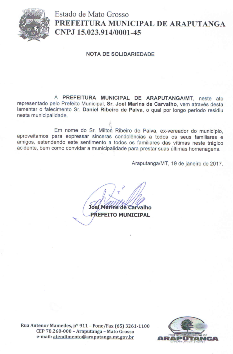 Nota de falecimento e solidariedade.