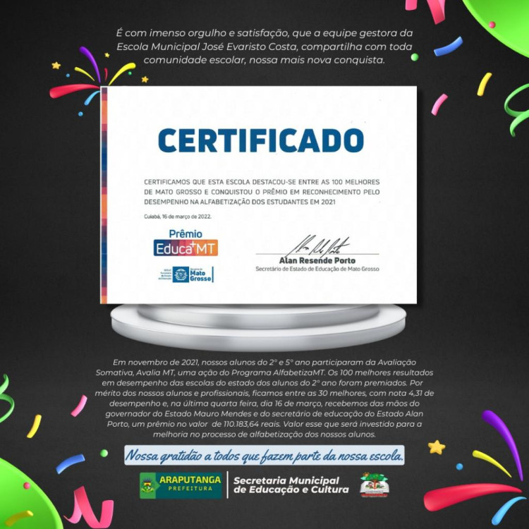 Parabéns a todos profissionais e alunos da Escola Municipal José Evaristo Costa 