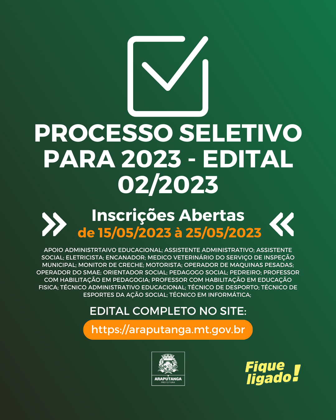 PROCESSO SELETIVO SIMPLIFICADO 02/2023 - Prefeitura Municipal De Araputanga