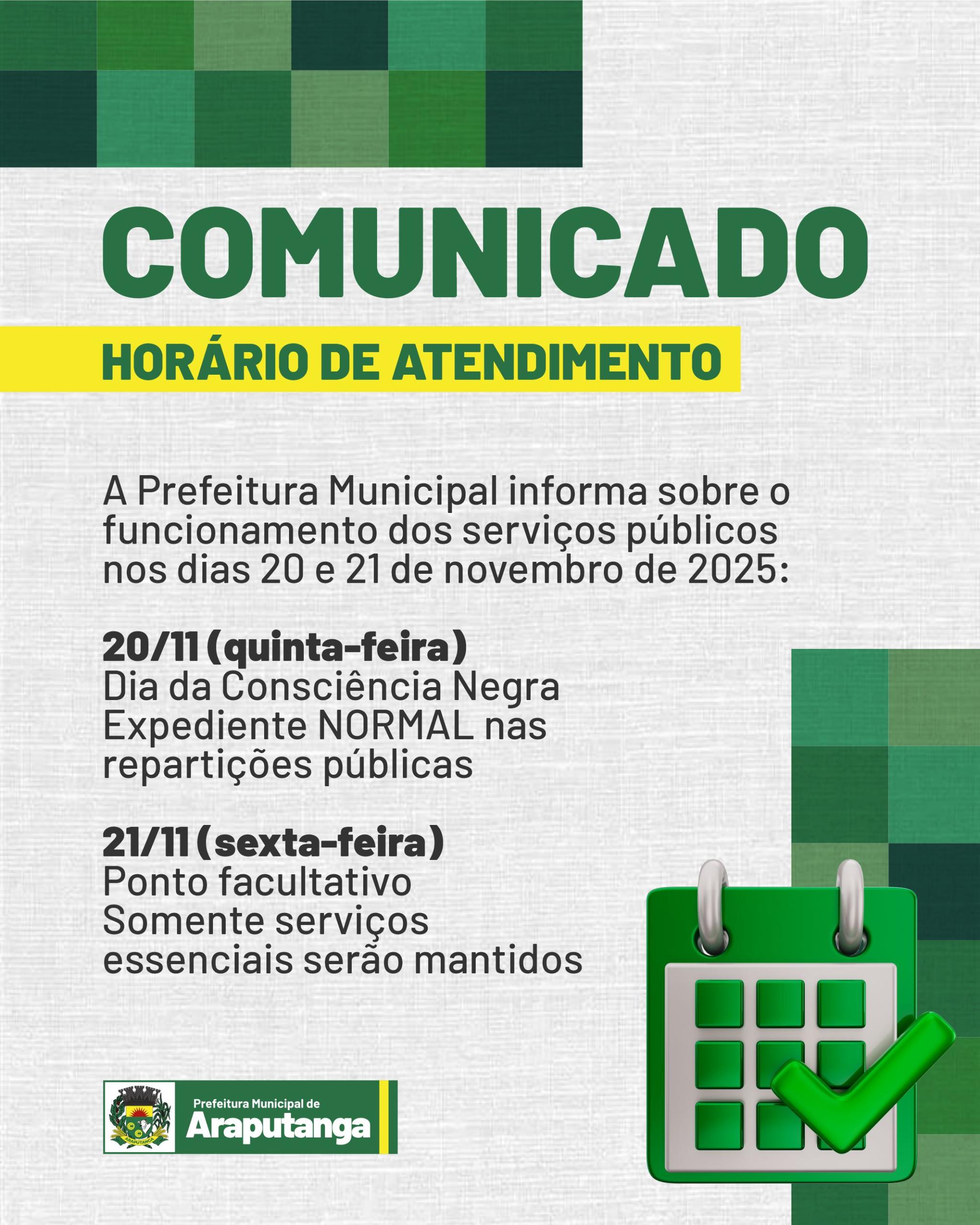 HORÁRIO DE ATENDIMENTO - Prefeitura Municipal de Araputanga